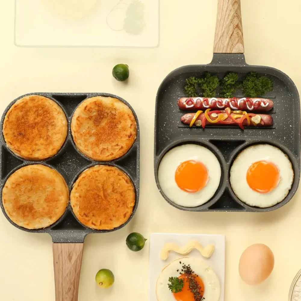 Nonstick Frying Pan With 3 or 4 Partitions Frying Egg Bacon Meat Chicken Snack Multipurpose