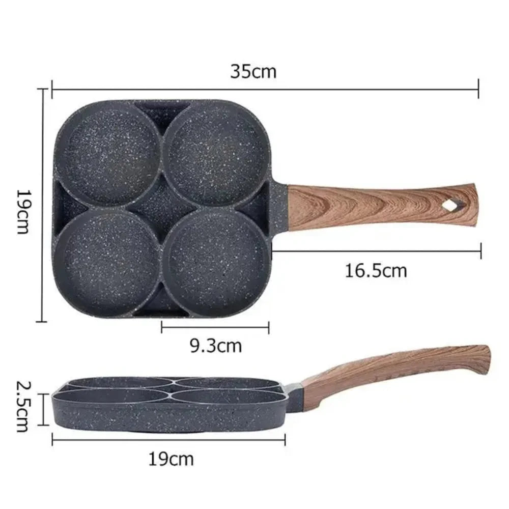 Nonstick Frying Pan With 3 or 4 Partitions Frying Egg Bacon Meat Chicken Snack Multipurpose