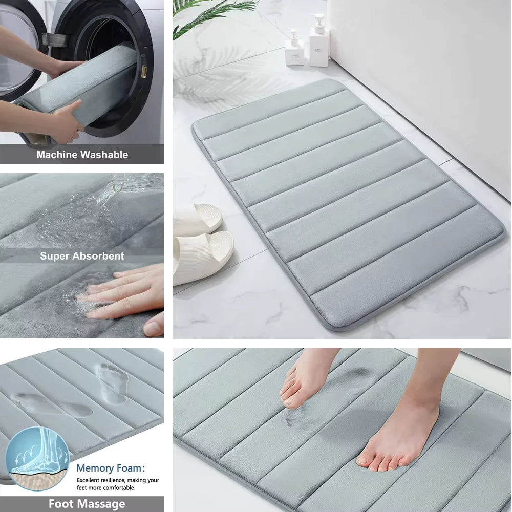 Quick Dry Super Absorbent Bathroom Rug Memory Foam Non-slip Bath Mat Shower Doormat Toilet Mat