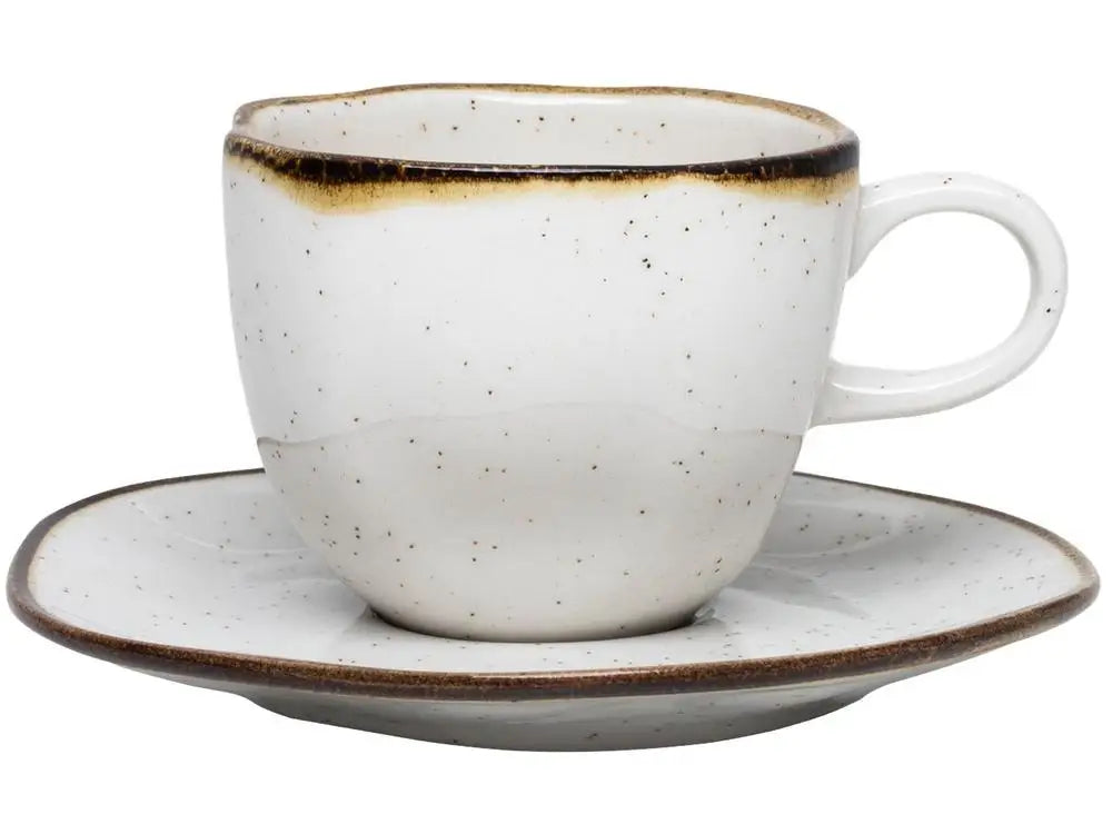 20 Pieces Oxford Round Ceramic White and Brown Maresia Tea Dining Apparatus