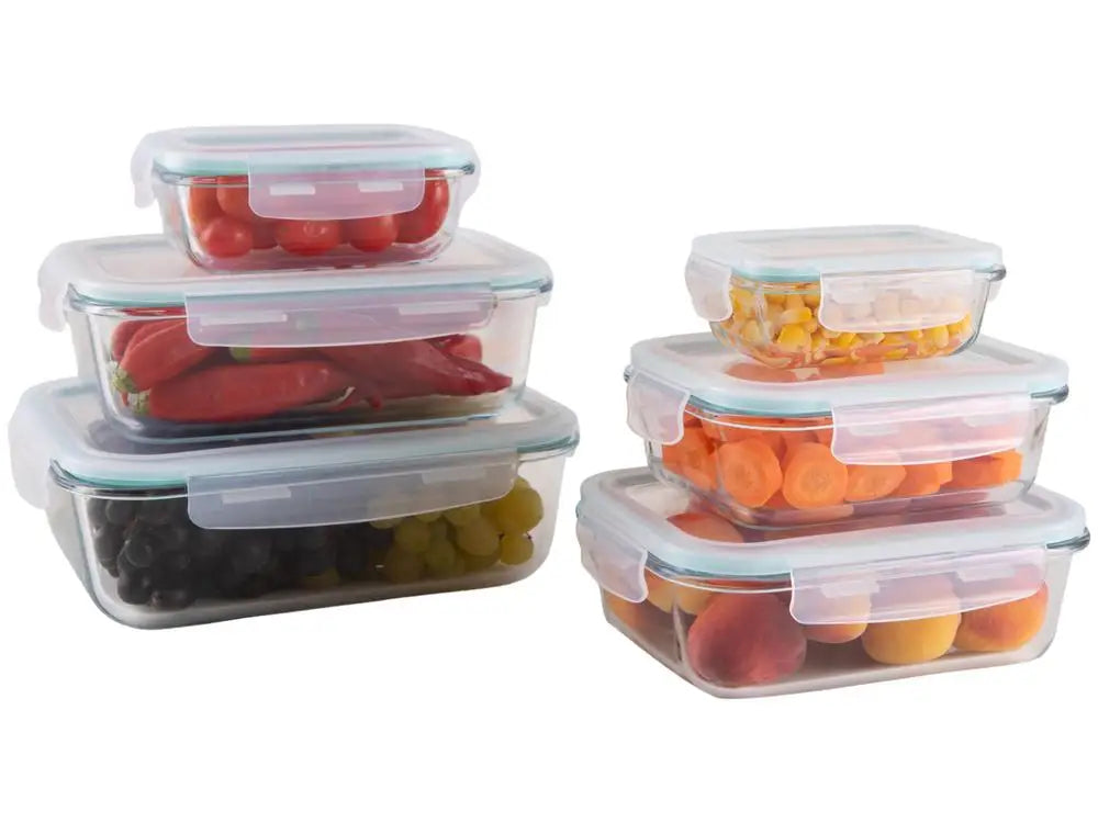 Brinox Lock & Stock Rectangular Glass Jar Set with Lids, 6 Pieces