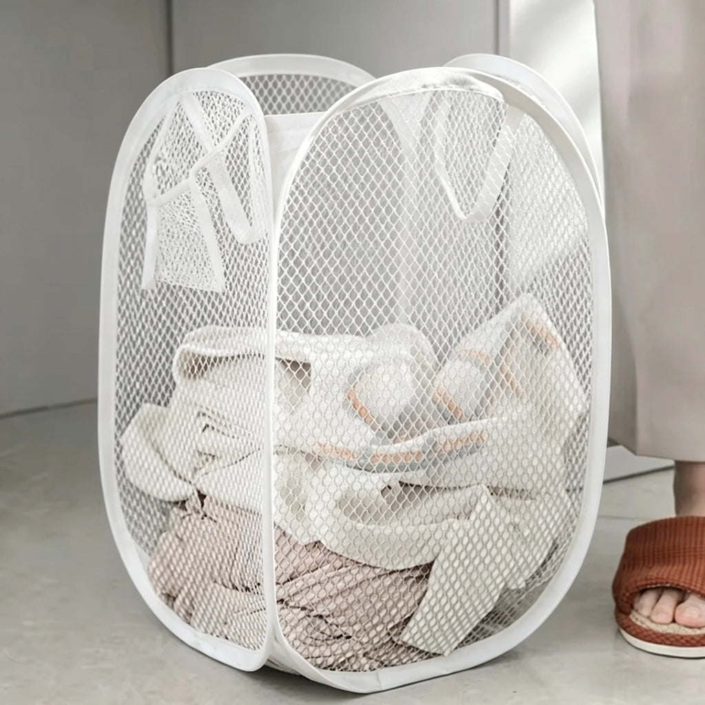 Folding Dirty Laundry Sorting Basket Washing Frame Bathroom Cloth Mesh Storage Bag Frame Bucket Laundry Organizers Storage Pouch