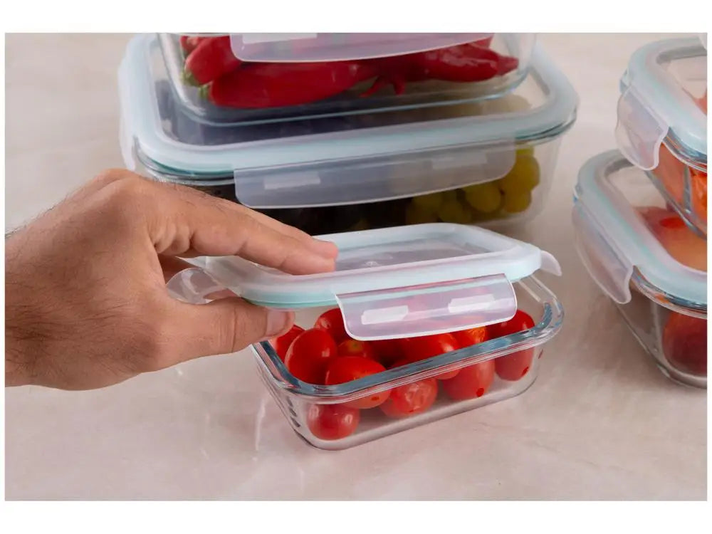 Brinox Lock & Stock Rectangular Glass Jar Set with Lids, 6 Pieces