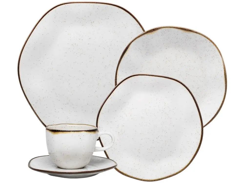 20 Pieces Oxford Round Ceramic White and Brown Maresia Tea Dining Apparatus
