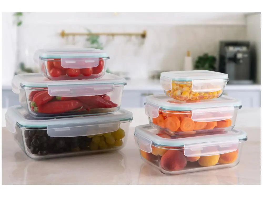 Brinox Lock & Stock Rectangular Glass Jar Set with Lids, 6 Pieces