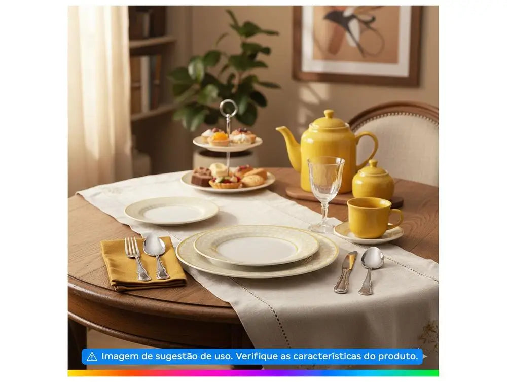 30 Pieces Ceramic Round Biona Mustard Weft Dining & Tea Apparatus