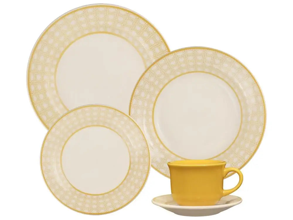 30 Pieces Ceramic Round Biona Mustard Weft Dining & Tea Apparatus