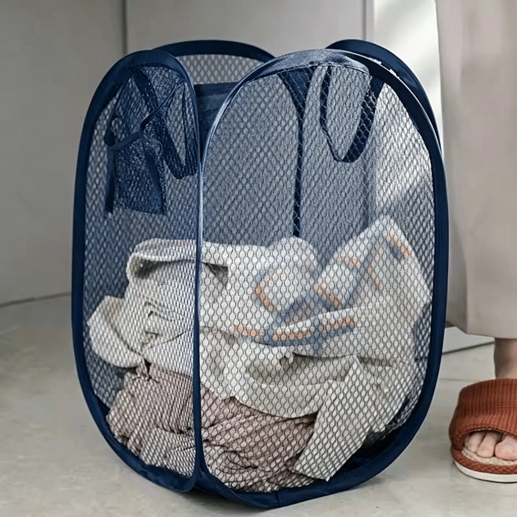 Folding Dirty Laundry Sorting Basket Washing Frame Bathroom Cloth Mesh Storage Bag Frame Bucket Laundry Organizers Storage Pouch