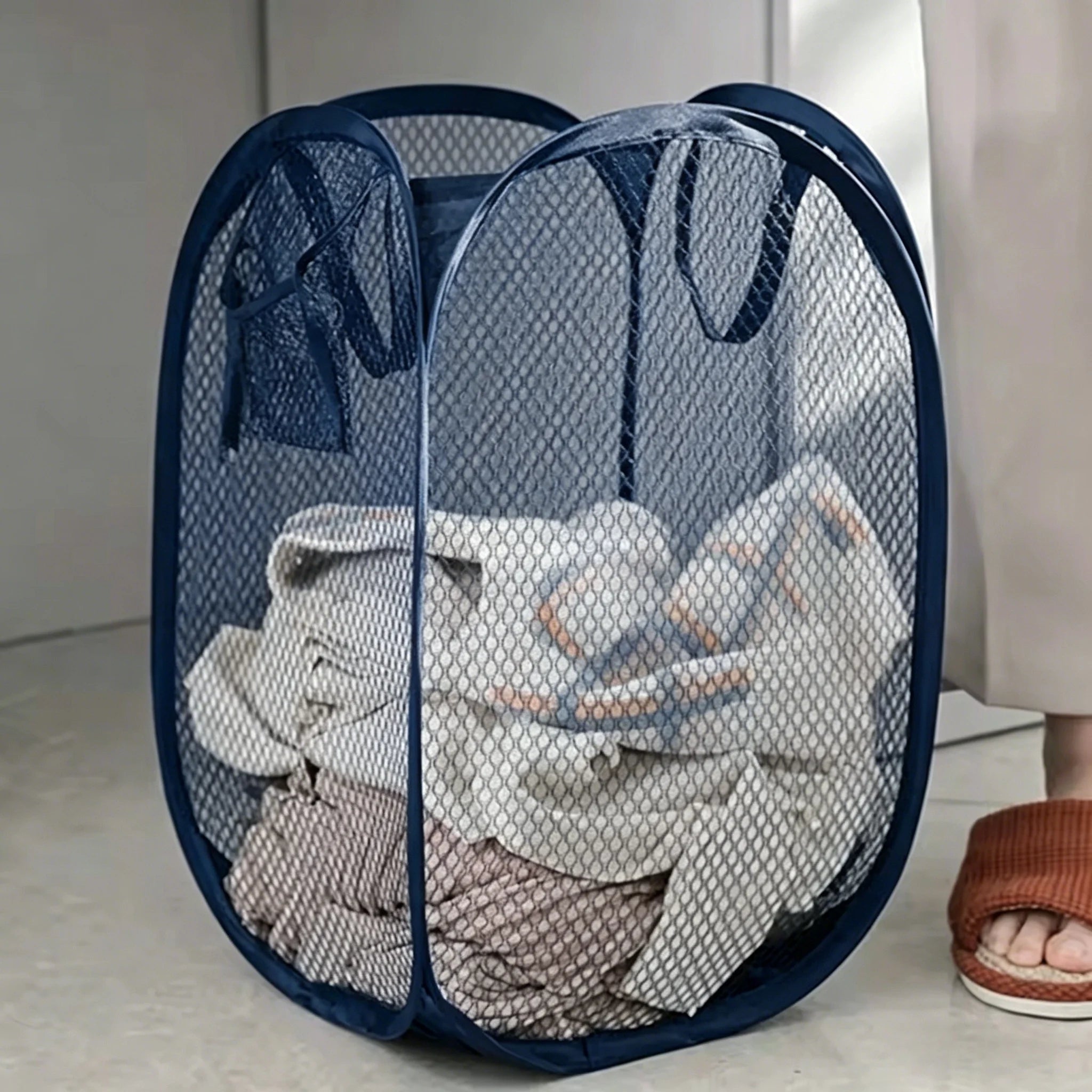 Folding Dirty Laundry Sorting Basket Washing Frame Bathroom Cloth Mesh Storage Bag Frame Bucket Laundry Organizers Storage Pouch