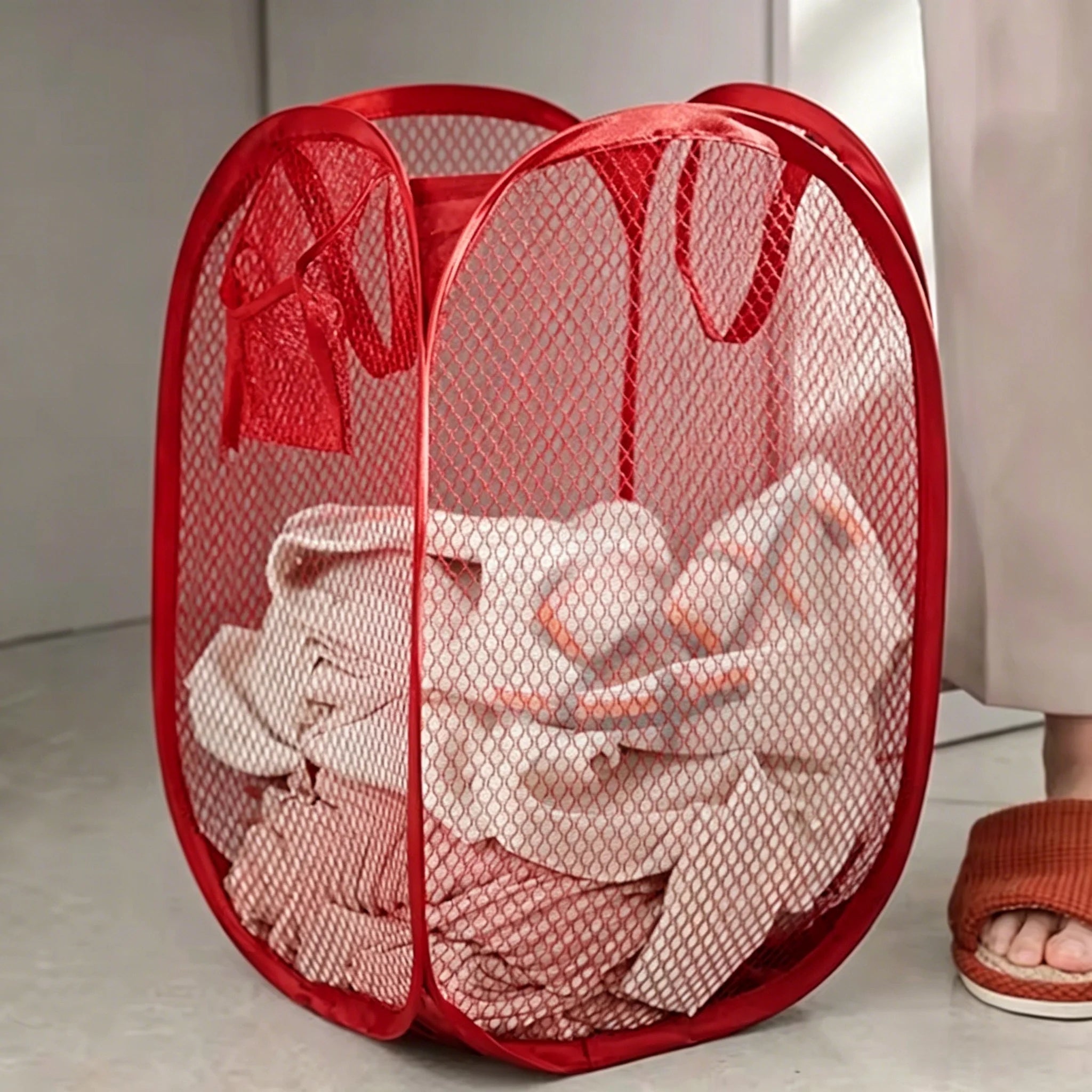 Folding Dirty Laundry Sorting Basket Washing Frame Bathroom Cloth Mesh Storage Bag Frame Bucket Laundry Organizers Storage Pouch