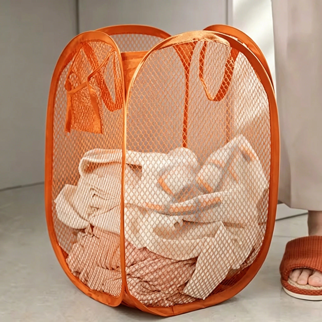 Folding Dirty Laundry Sorting Basket Washing Frame Bathroom Cloth Mesh Storage Bag Frame Bucket Laundry Organizers Storage Pouch
