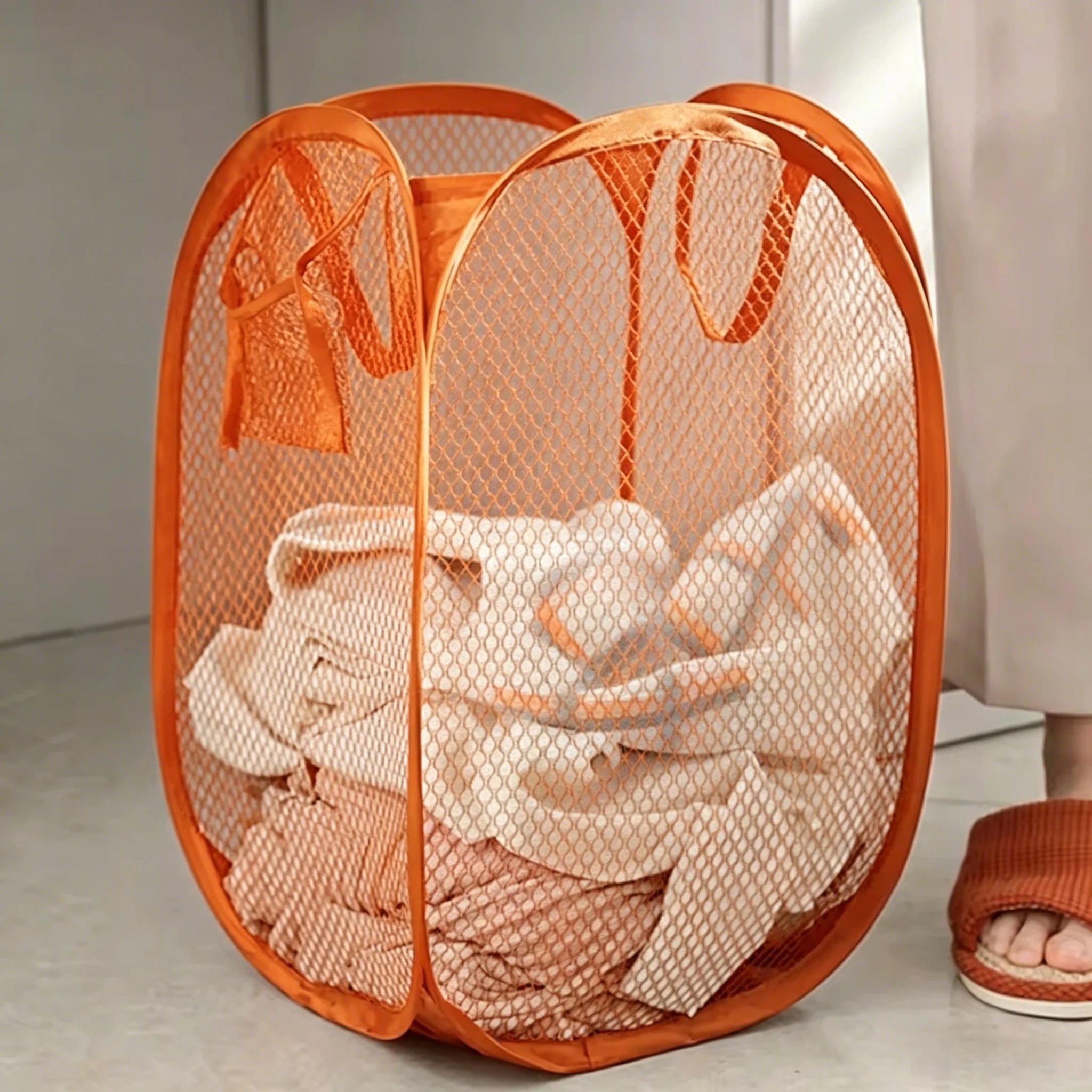 Folding Dirty Laundry Sorting Basket Washing Frame Bathroom Cloth Mesh Storage Bag Frame Bucket Laundry Organizers Storage Pouch
