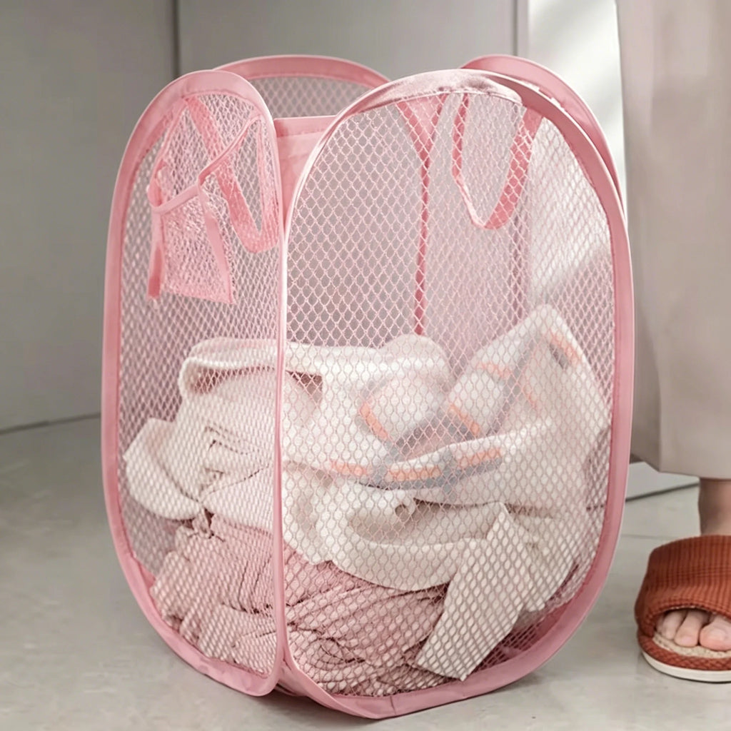 Folding Dirty Laundry Sorting Basket Washing Frame Bathroom Cloth Mesh Storage Bag Frame Bucket Laundry Organizers Storage Pouch