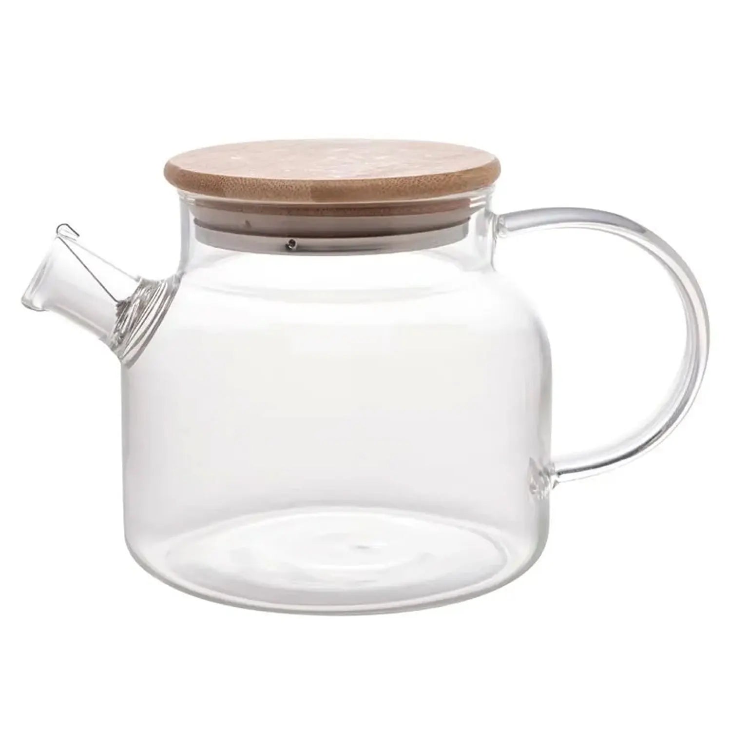 1 Litre Borosilicate Glass Kettle Flat Base Bamboo Lid, Stainless Steel Filter Supports up to 150 °